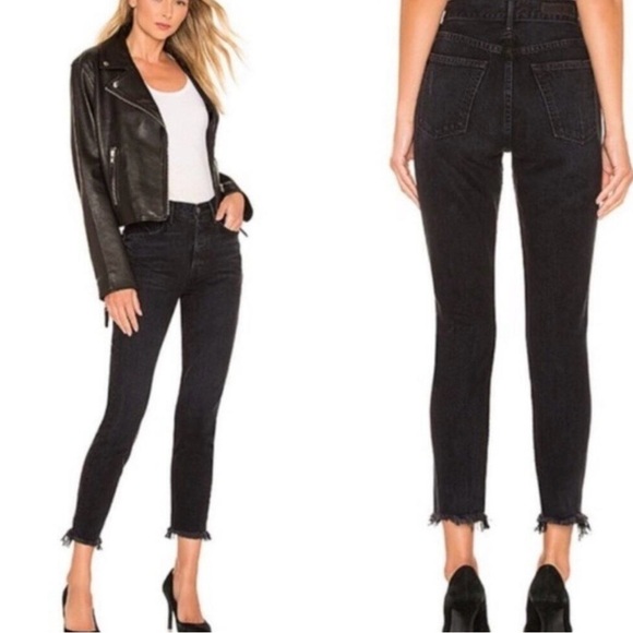 Revolve GRLFRND Black Karolina High-Rise Skinny Jean Raw Hem 26 - Picture 2 of 10